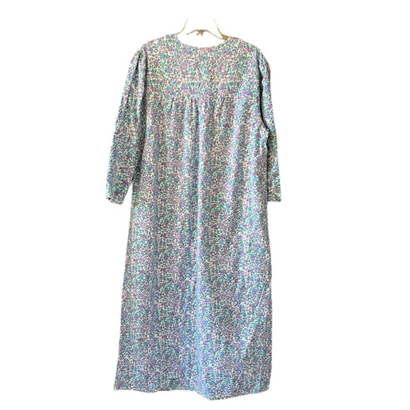 Vintage 100% Cotton Fleece V Neck Maxi Length House Dress Muumuu Pastel Floral - Picture 6 of 8